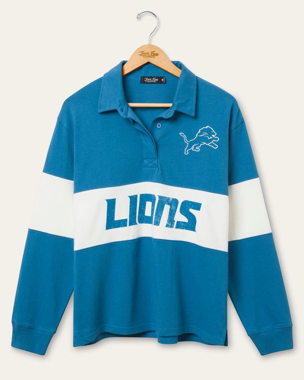 junk food clothing Women's Detroit Lions Rugby Long Sleeve Lions Blue