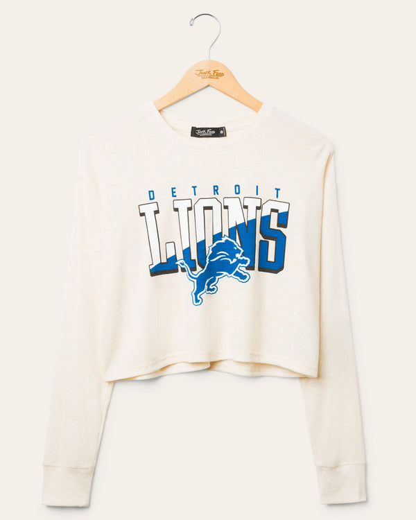 junk food clothing Women's Detroit Lions Slant Crop Thermal Oatmeal