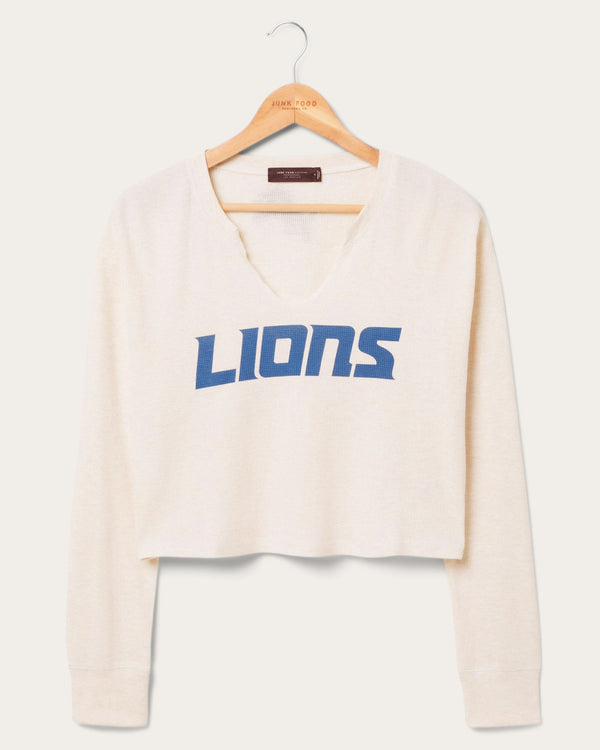junk food clothing Women's Detroit Lions Sunday Crop Thermal Oatmeal