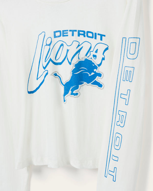 Junk Food Clothing Women's Detroit Lions Touchdown Long Sleeve Crop Tee White
