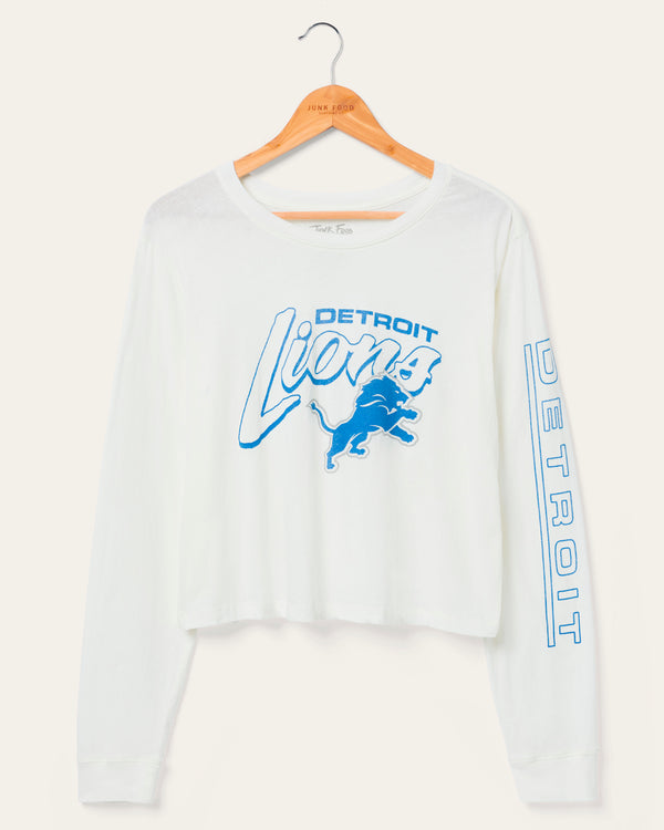 junk food clothing Women's Detroit Lions Touchdown Long Sleeve Crop Tee White