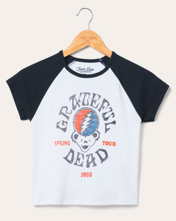 junk food clothing Women's Grateful Dead 1988 Tour Baby Raglan Tee Black/White