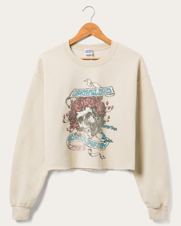 junk food clothing Women's Grateful Dead Boston Garden Flea Market Fleece Crop Sand