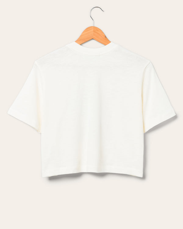 Junk Food Clothing Women's Grateful Dead Dancing Skeletons Crop Mock Neck Tee Vintage White