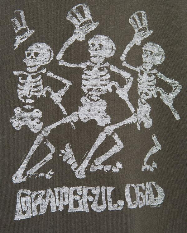 Junk Food Clothing Women's Grateful Dead Dancing Skeletons Crop Mock Neck Tee Vintage Black