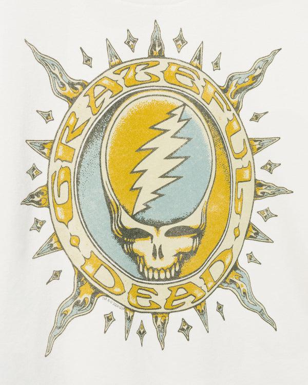 Junk Food Clothing Women's Grateful Dead Sun Cropped Crew Fleece Vintage White