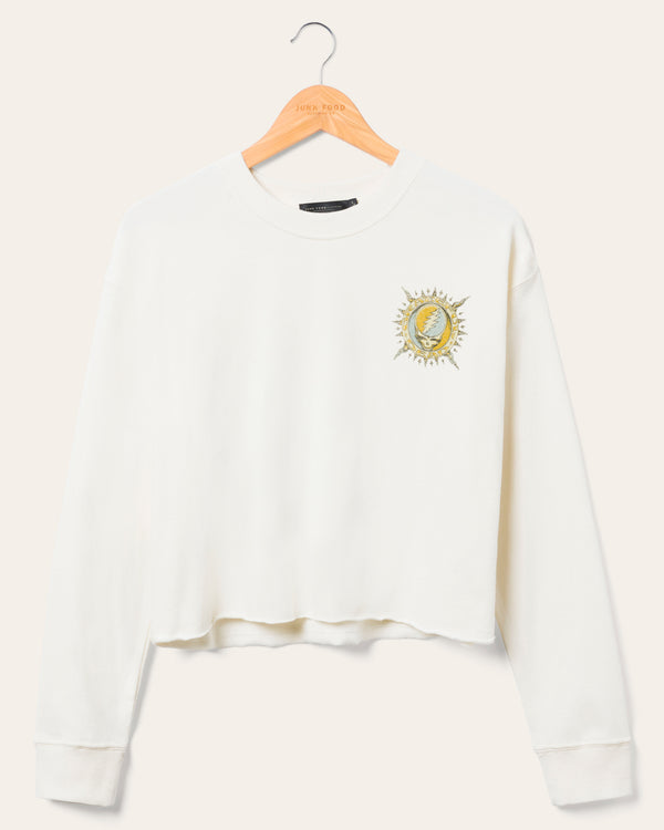 junk food clothing Women's Grateful Dead Sun Cropped Crew Fleece Vintage White