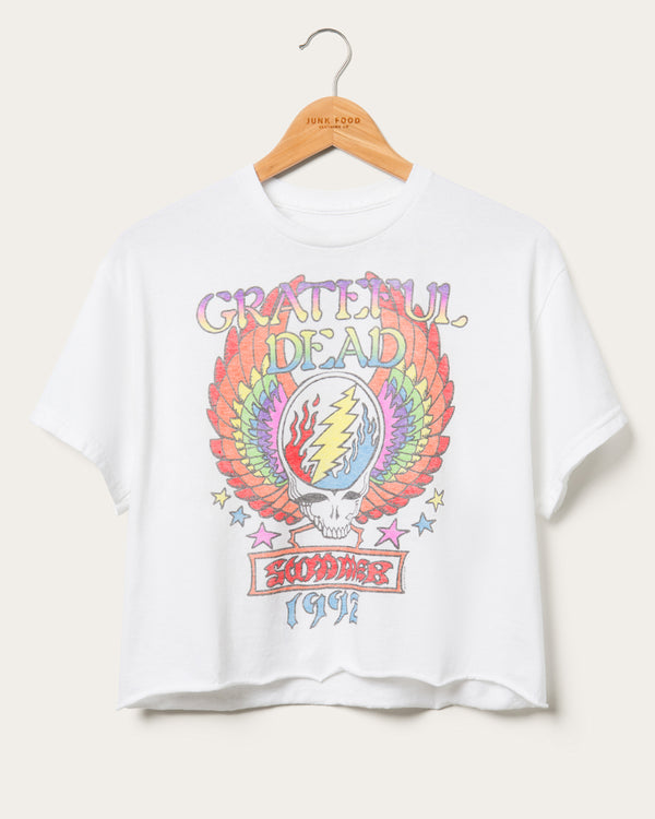 junk food clothing Women's Grateful Dead Winged Skull Flea Market Crop Tee White