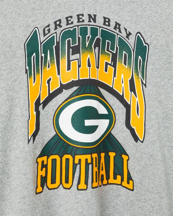 Junk Food Clothing Women's Green Bay Packers Block Crop Hoodie Heather Grey/Black