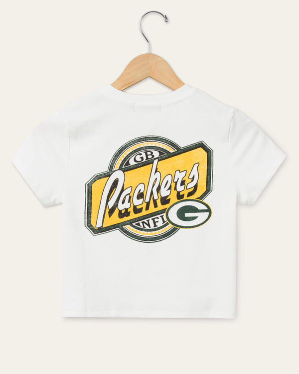 Junk Food Clothing Women's Green Bay Packers Cheers Baby Tee Vintage White