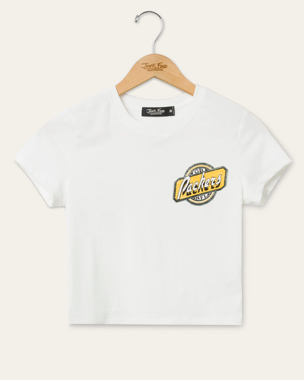 junk food clothing Women's Green Bay Packers Cheers Baby Tee Vintage White