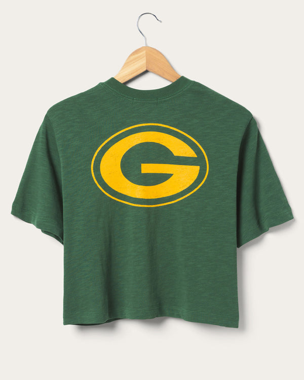 Junk Food Clothing Women's Green Bay Packers Dual Threat Mock Neck Crop Tee Hunter