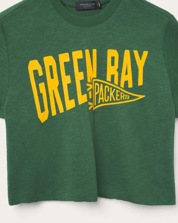 Junk Food Clothing Women's Green Bay Packers Dual Threat Mock Neck Crop Tee Hunter