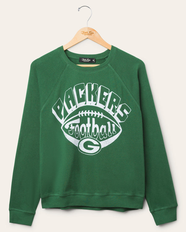 junk food clothing Women's Green Bay Packers Football Raglan Crew Fleece Hunter