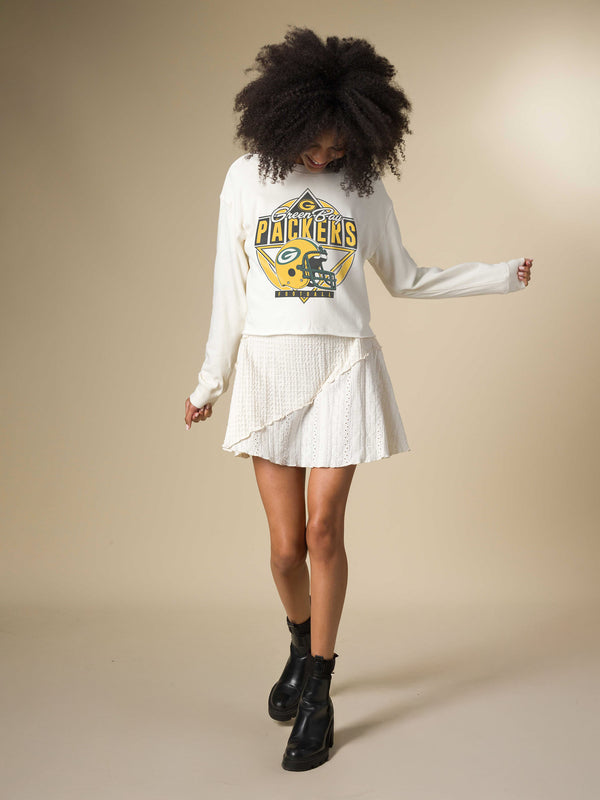 Junk Food Clothing Women's Green Bay Packers Helmet Crop Fleece Vintage White