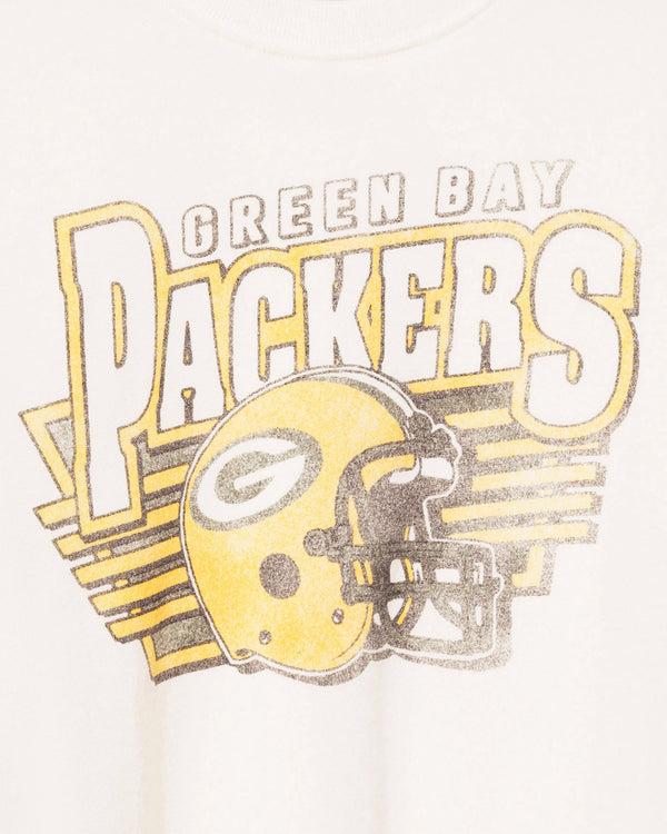 Junk Food Clothing Women's Green Bay Packers Kickoff Crop Crew Fleece Vintage White