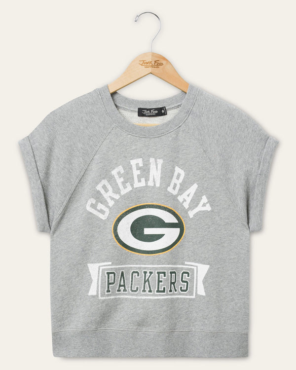 junk food clothing Women's Green Bay Packers Raglan Fleece Tank Heather Grey