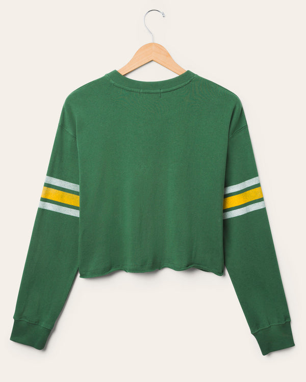 Junk Food Clothing Women's Green Bay Packers Retro Crop Fleece Hunter