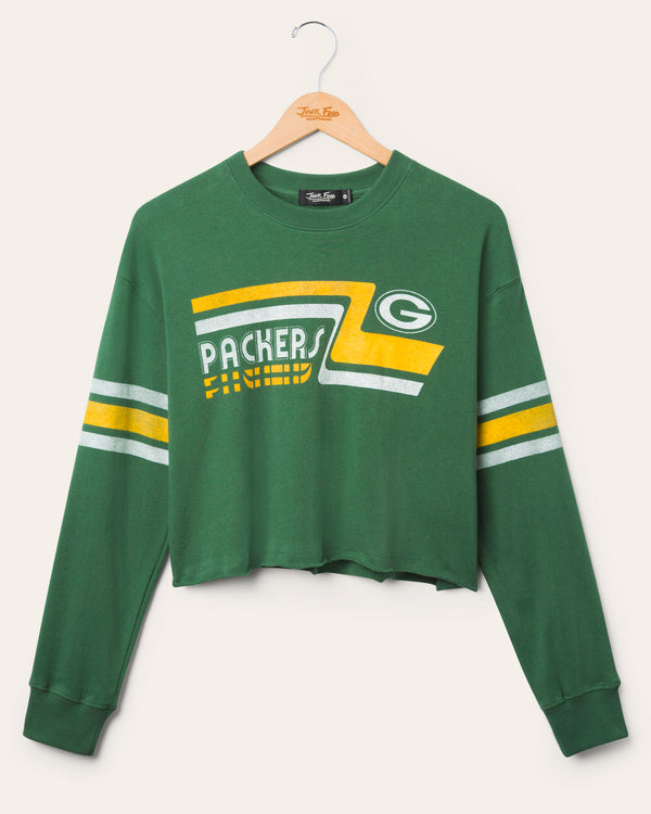 junk food clothing Women's Green Bay Packers Retro Crop Fleece Hunter