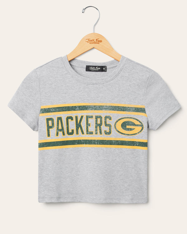 junk food clothing Women's Green Bay Packers Sideline Baby Tee Heather Grey
