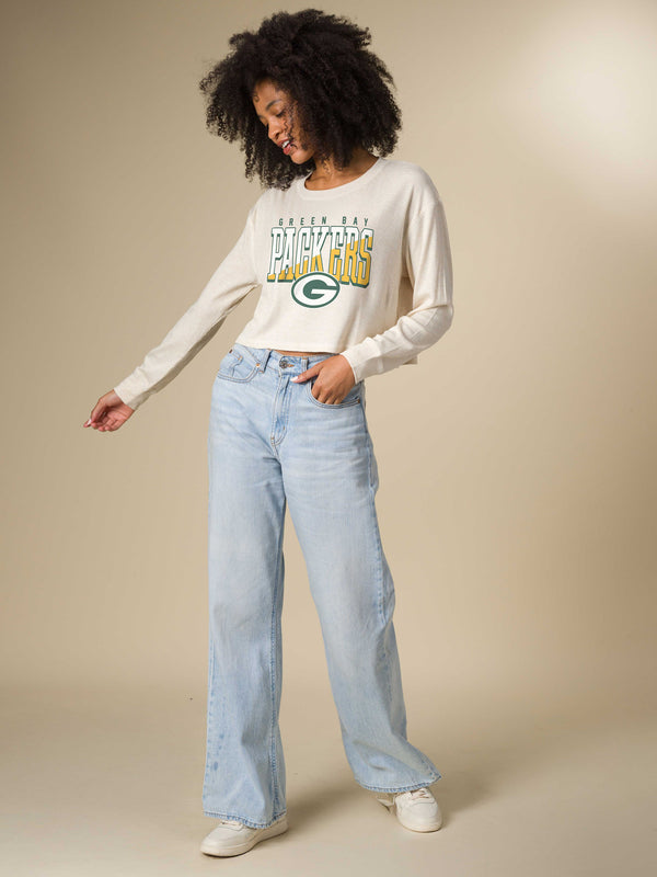 Junk Food Clothing Women's Green Bay Packers Slant Crop Thermal Oatmeal