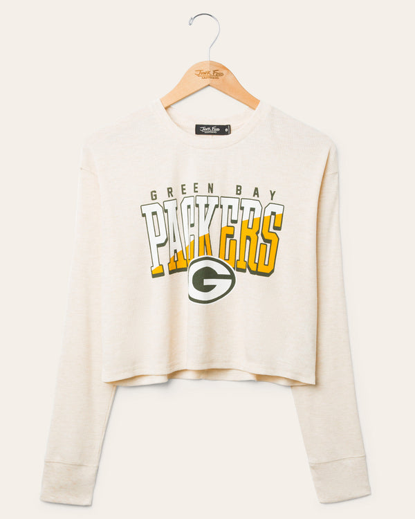 junk food clothing Women's Green Bay Packers Slant Crop Thermal Oatmeal