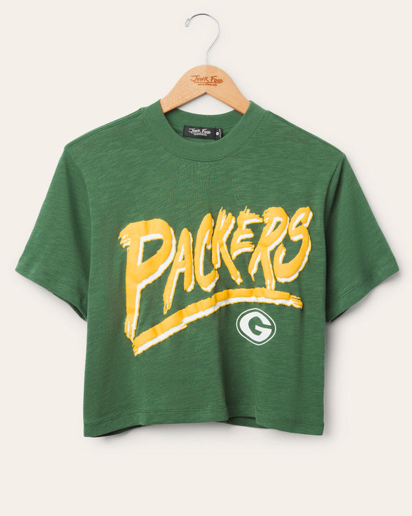 junk food clothing Women's Green Bay Packers Thrill Mock Neck Crop Tee Hunter