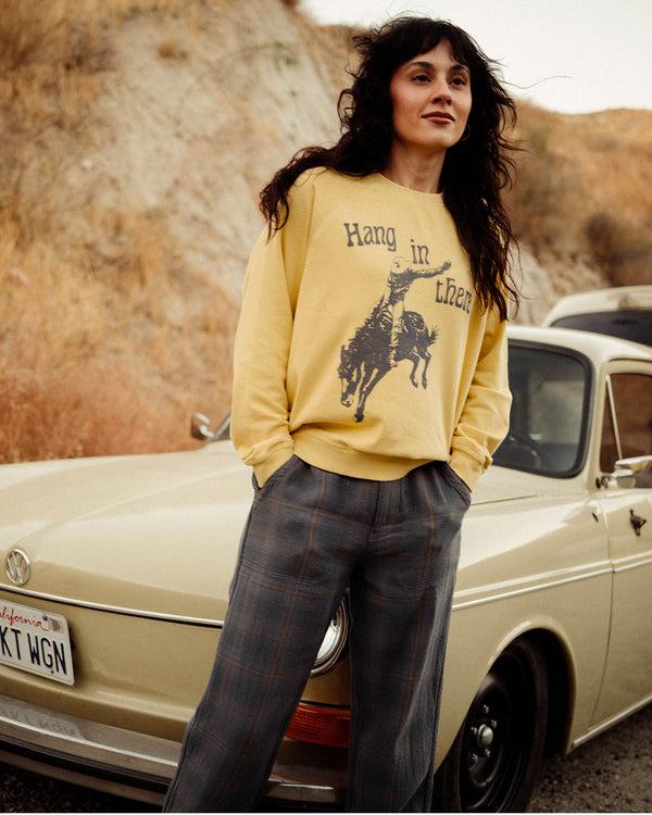 Junk Food Clothing Women's Hang In There Raglan Crew Fleece Dusty Citron