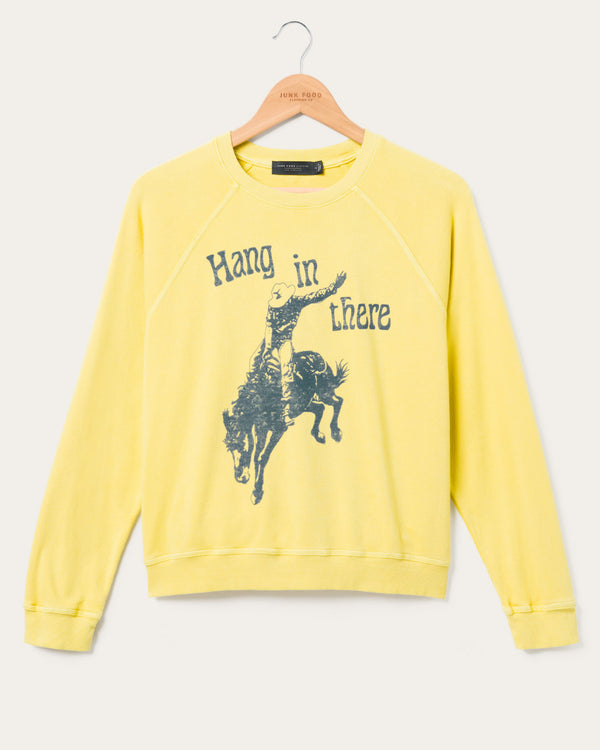 junk food clothing Women's Hang In There Raglan Crew Fleece Dusty Citron