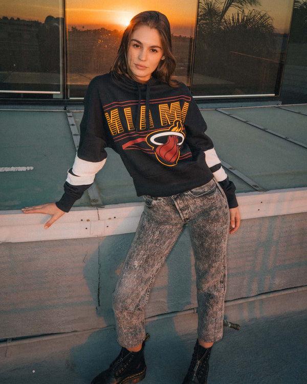 Junk Food Clothing Women's Heat Overtime Striped Fleece Hoodie True Black