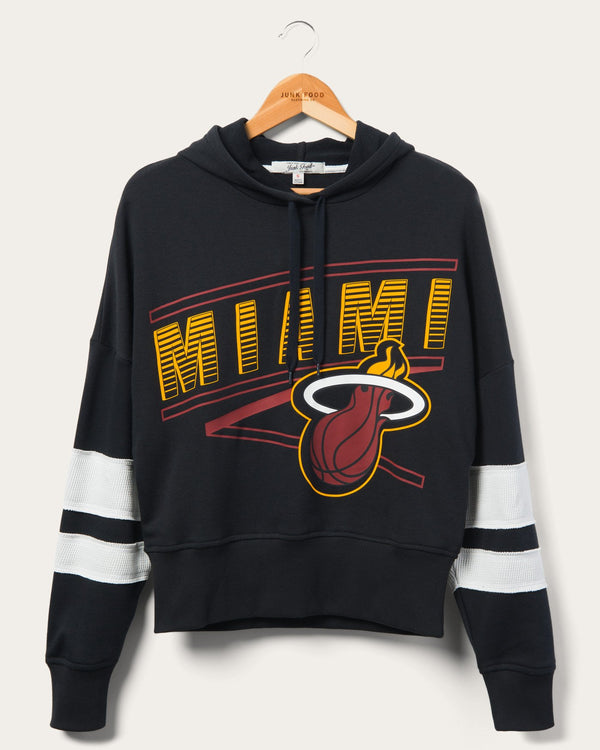 junk food clothing Women's Heat Overtime Striped Fleece Hoodie True Black