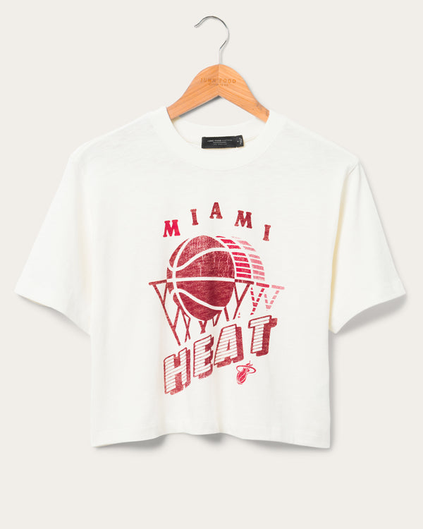 junk food clothing Women's Heat Short Sleeve Mock Neck Crop Tee White