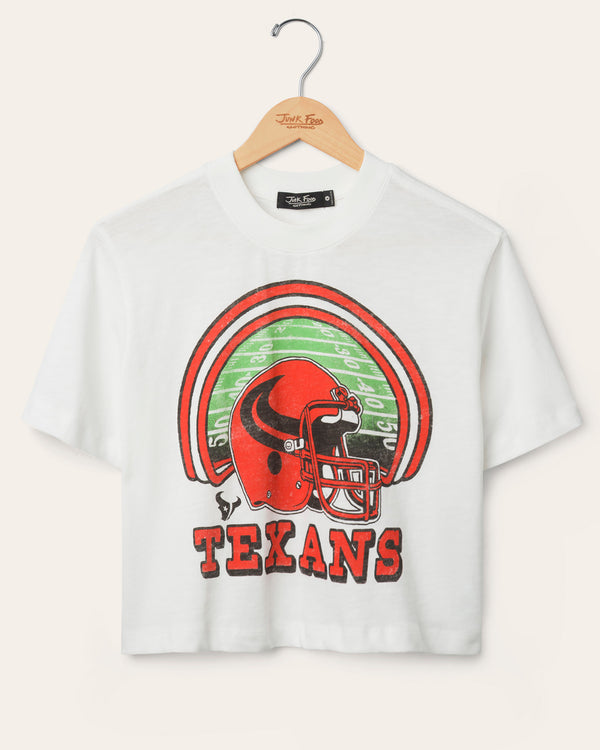 junk food clothing Women's Houston Texans Game Time Mock Neck Crop Tee Vintage White