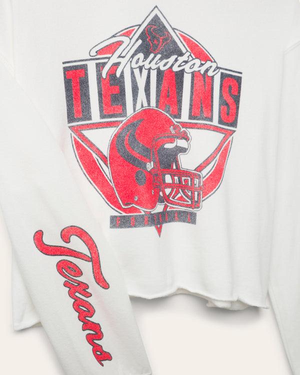 Junk Food Clothing Women's Houston Texans Helmet Crop Fleece Vintage White
