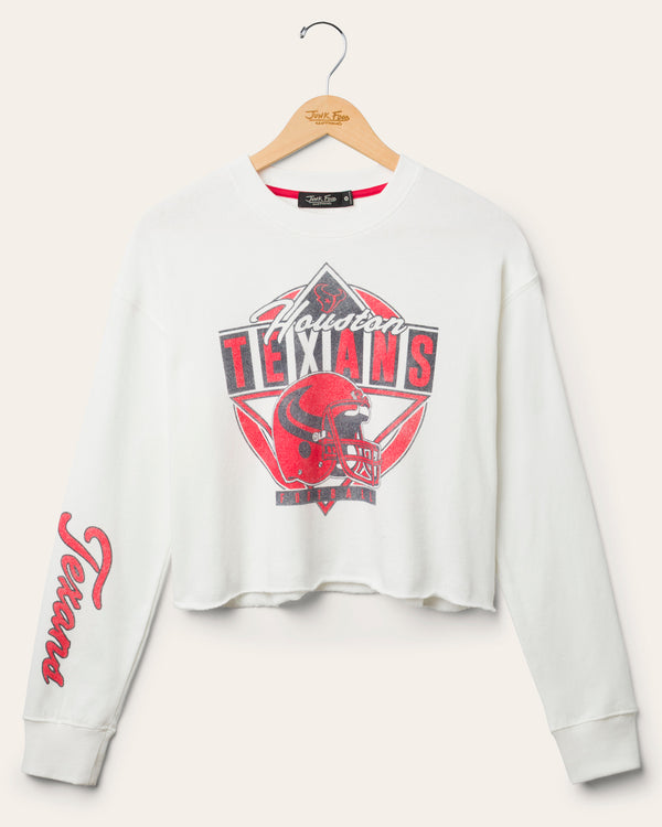 junk food clothing Women's Houston Texans Helmet Crop Fleece Vintage White