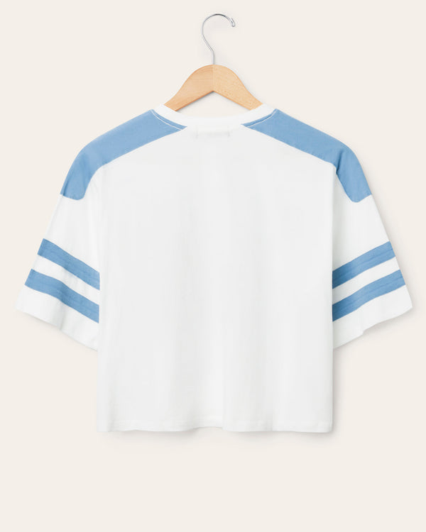 Junk Food Clothing Women's Houston Texans Striped Crop Tee Vintage White/Blueberry