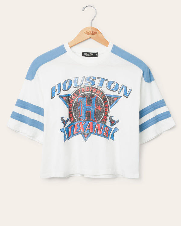 junk food clothing Women's Houston Texans Striped Crop Tee Vintage White/Blueberry