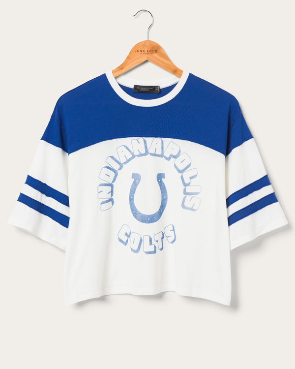 junk food clothing Women's Indianapolis Colts Hail Mary Tee Sugar/Liberty