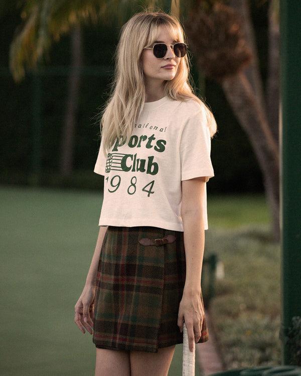 Junk Food Clothing Women's International Sports Club 1984 Mock Neck Crop Tee Vintage White