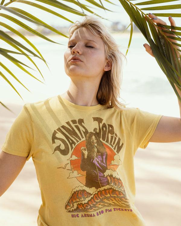 Junk Food Clothing Women's Janis Joplin Honolulu Vintage Tee Misted Yellow