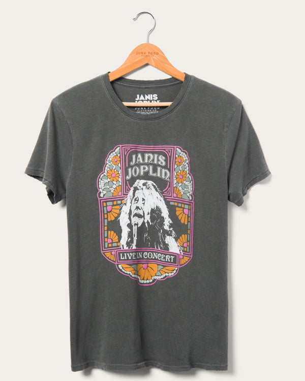 junk food clothing Women's Janis Joplin Live In Concert Vintage Tee Vintage Black