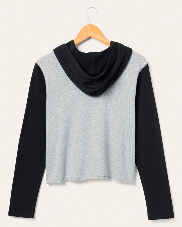 Junk Food Clothing Women's Kansas City Chiefs Block Crop Hoodie Heather Grey/Black