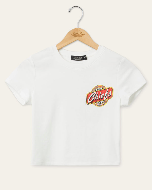 junk food clothing Women's Kansas City Chiefs Cheers Baby Tee Vintage White