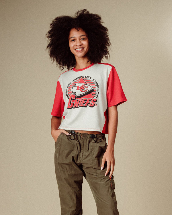 Junk Food Clothing Women's Kansas City Chiefs Color Block Crop Tee White/Licorice