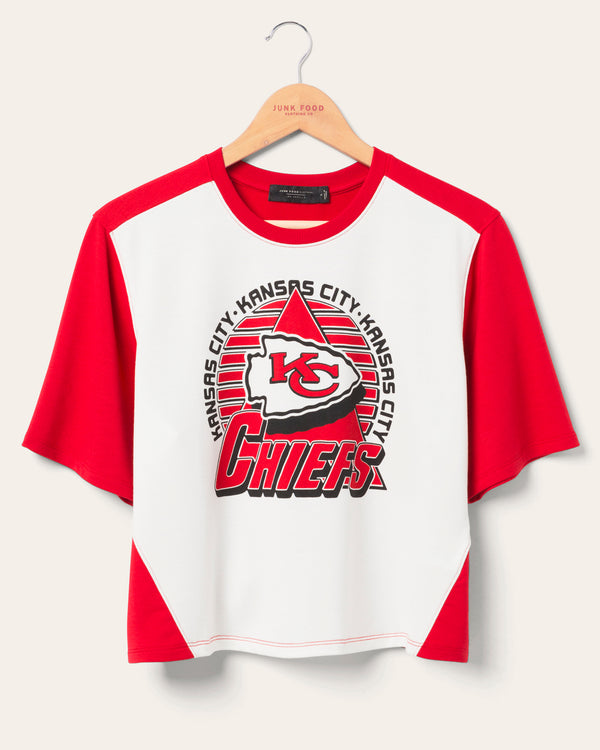 junk food clothing Women's Kansas City Chiefs Color Block Crop Tee White/Licorice
