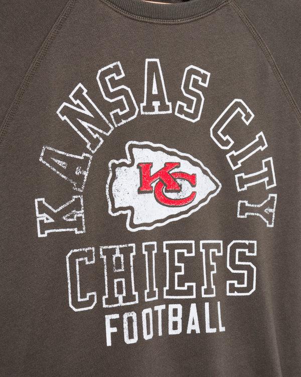 Junk Food Clothing Women's Kansas City Chiefs Flocked Raglan Crew Fleece Vintage Black