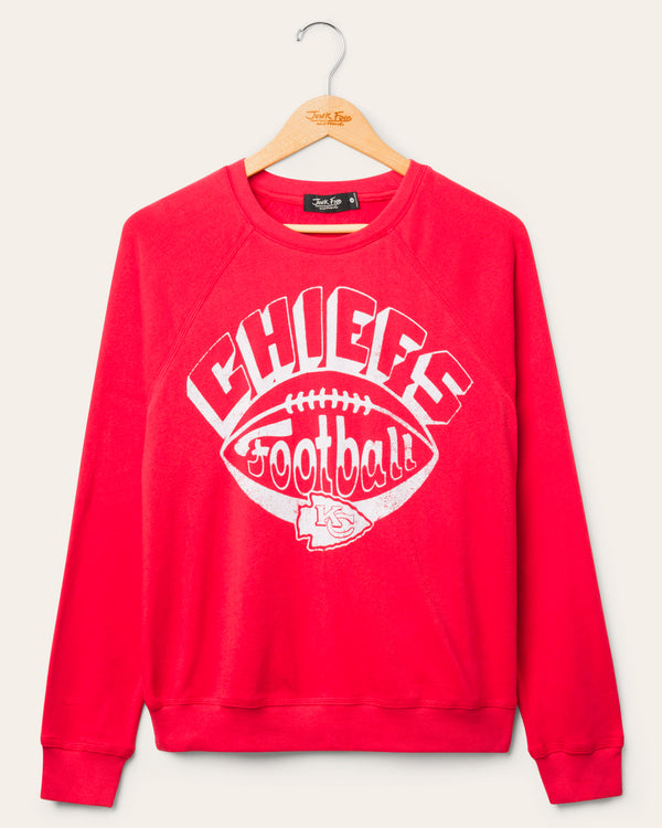 junk food clothing Women's Kansas City Chiefs Football Raglan Crew Fleece Licorice