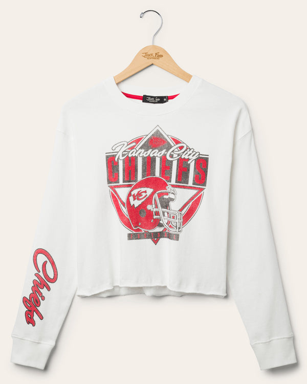 junk food clothing Women's Kansas City Chiefs Helmet Crop Fleece Vintage White