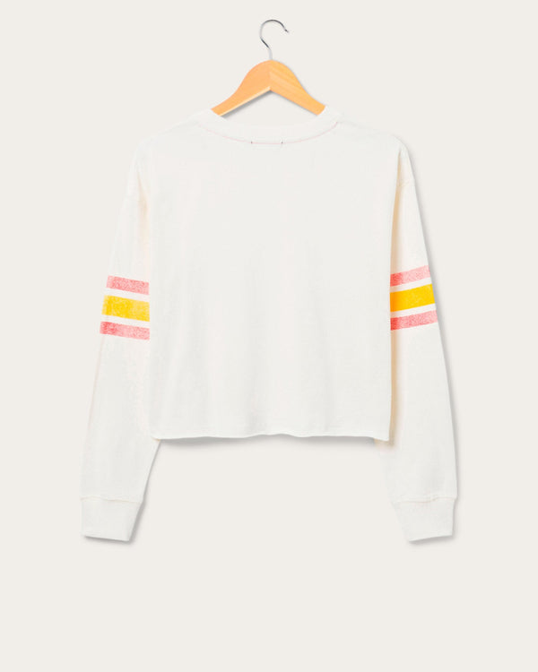 Junk Food Clothing Women's Kansas City Chiefs Kickoff Crop Crew Fleece Vintage White