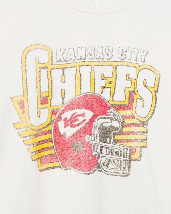 Junk Food Clothing Women's Kansas City Chiefs Kickoff Crop Crew Fleece Vintage White